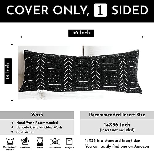 BLISSBLUSH Black Decorative Lumbar Pillow Cover 14X36, Boho Lumbar Throw Pillow For Bed, Long Decorative Pillow Case, Modern Accent Throw Pillow, 14 x 36 Textured Lumbar Pillow Decorative (COVER ONLY) - Image 3