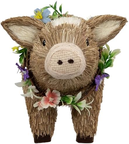 Northlight Boy Piglet with Floral Wreath Spring Figurine - 10.25" - Brown and Beige - Image 7