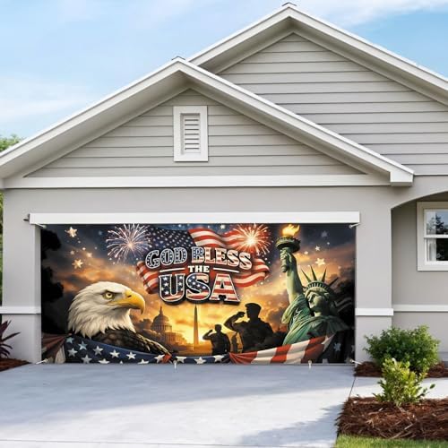 6 * 13FT Eagle Flag God Bless The UAS Garage Door Cover Decorations Independence Day Garage Door Banner for Outdoor Indoor Patriot Party Photography Backdrop - Image 7