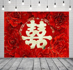 BELECO 10x6.5ft Fabric Chinese Wedding Backdrop Red Floral Chinese Style Wedding with Double Happiness Background Asian Theme Wedding Party Photo Studio Props - Image 3