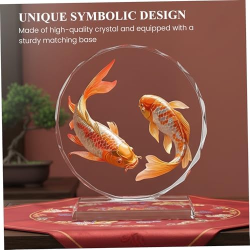 Chinese New Year Rooster & Lychee Crystal Ornament with Double Koi Fish for Feng Shui Wealth, Home Decor and Good Luck Gifts for Housewarming - Image 5
