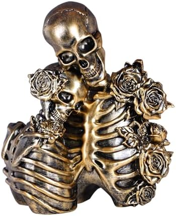 Skull Decor Halloween Decoration: Skeleton Couple Figurines Resin Gothic Statues Vintage Home Decor for Shelf Table Mantel Collectible Wedding Gift (B-Small) by XYQXYQ