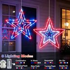 2 Pcs 4th of July Window Decorations Lights, 13.8In Red White and Blue Lights Patriotic Star Light Battery Operated with Timer & 8 Modes 4th of July Decorations Indoor for Home Porch - Image 3