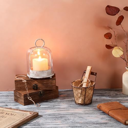 5"x7.5" Versatile Modern Metal Hurricane Lantern with Handmade Sturdy Glass Dome in Vintage White for 3" Pillar Candle & Plants, Industrial, Farmhouse, Shabby Chic - Image 3