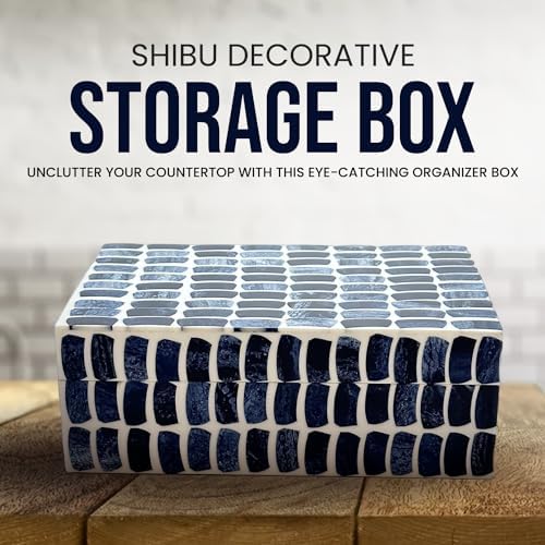 Perilla Home Home Decor Decorative Storage Wooden Box Small Shibu Organizer Tool Stash Card Craft Treasure Trinket Memory Keepsake Jewelry Box for Men and Women, Gifts For All, Blue and Off White - Image 2