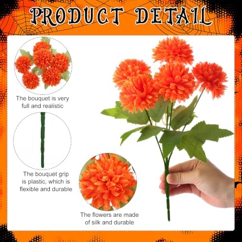 Tigeen 12 Pcs Day of the Dead Marigold Flowers, Orange - Image 3