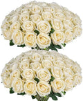 50 PCS Fake Champagne Roses, Artificial Flowers Bulk, Realistic Silk Roses by Jefuzh