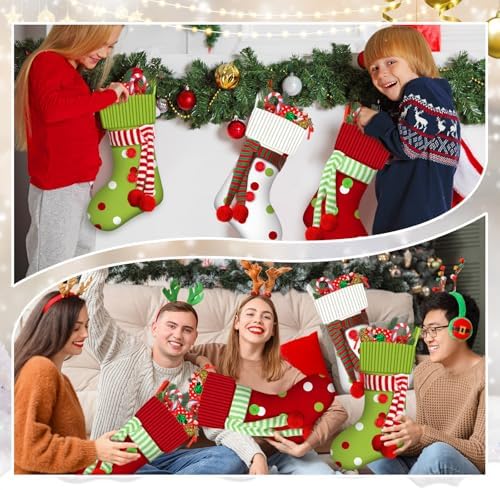 Newcotte 12 Pack 20 Inch Large Christmas Stocking Elf Xmas Hanging Stockings Red Green White Christmas Decorations for Holiday Fireplace Tree Decoration Gift Present - Image 6