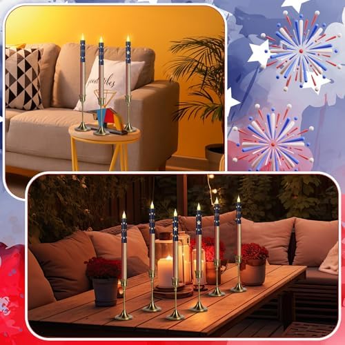 Honoson 6 Pcs 4th of July Flameless Taper Candles Patriotic 10.6 Inch - Image 6