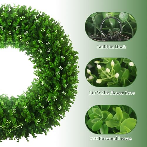 32'' Large Boxwood Wreath, Foldable Green Wreath with a Sash - Image 5