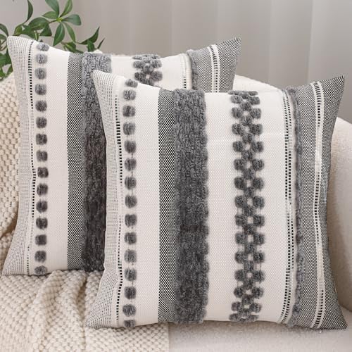 Boho Throw Pillow Covers Neutral Farmhouse Pillow Case Gray by Tosleo
