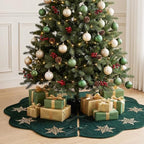 Hollowfly Dark Green Velvet Christmas Tree Skirt with Sequin Snowflake 48'' - Image 5
