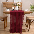 Burgundy Lace Table Runner with Floral Embroidered (3pcs, 28”x118”) by Winotic