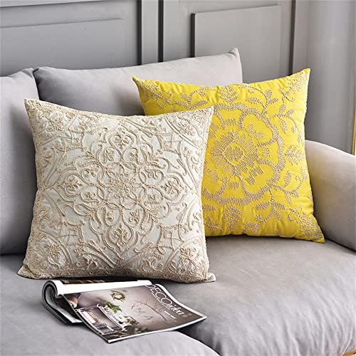 DOKOT Embroidery Throw Pillow Case Covers Square Cushion Cover 100% Cotton with Zipper for Home Decorative 20x20 inches(50x50cm) (Beige, 2 Pieces) - Image 4