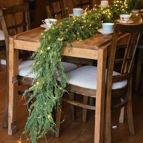 MISSPIN 9ft Christmas Garland with String Lights, Real Touch Cedar Pine Garland, Green Artificial Greenery Garland for Table, Mantle, Wall, Indoor, Outdoor Christmas Decorations - Image 7