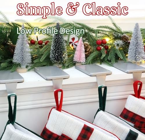HMASYO Christmas Stocking Holders for Mantle Set of 4, Silver Heavy Duty Iron Stocking Hangers Base, Low Profile Weighted Stocking Holder Hooks for Fireplace Tabletop Shelf Christmas Decoration - Image 3