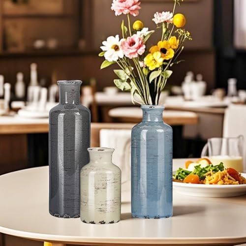 Ceramic Vase Set of 3, Small Flower Vase for Home Decoration, Rustic Farmhouse Table Shelf, Entrance Decor, Ice Crackle Vintage Vase for Living Room & Dining Table Centerpieces, Multicolor - Image 4