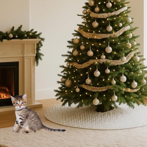 Christmas Cat Proof Tree Skirt Kit with Soft White Tree Skirt, Prickle Mat - Image 4