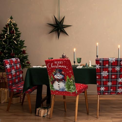 Christmas Chair Covers Set of 6, Xmas Snowman Dining Chair Covers for Party Kitchen Removable Seat Cover for Chairs Christmas Decorations Indoor - Image 2