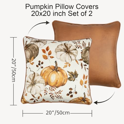 Fall Pumpkin Pillow Covers Set of 2,20x20 Inch,Brown - Image 2