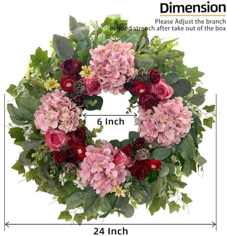 HipTree 24 Inch Spring Wreaths for Front Door with Hydrangeas Roses - Image 3