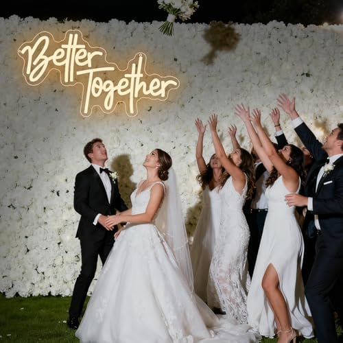 Better Together Neon Sign, Better Together Led Neon Light Signs for Wedding Bridal Shower Wall Decor Wedding Decotations for Backdrop Birthday Anniversary Party Dimmable USB Powered(16.9"*9.1") - Image 6