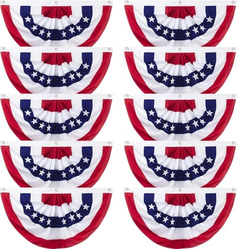 4th of July Decorations - 1.5x3 FT American Flag Bunting Outdoor USA Patriotic Pleated Fan Flag Banner for Porch Decor 10 Pack by WelcometoAOLIUP