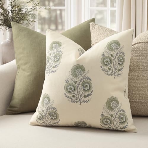 Vintage Floral Print Euro Sham Pillow Covers 26x26 Set of 2 Patterned Accent Decorative Cushion Covers Modern Farmhouse Throw Pillow Covers for Bed Sofa Couch Chair Living Room Home Decor, Sage Green - Image 2