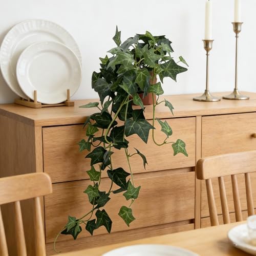 31.5" Fake Plants English Ivy in Pot- 2Pack Artificial Silk Ivy Greenery for Home Décor, Tabletop, Office, Shelf, Balcony or Bathroom - Image 2