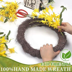 LOKEISNA Yellow forsythia Door Wreath, 24 Inch Summer Wreaths for Front Door Outside, Hand Made Artificial Forsythia Flower Wreath for Front Door Window Wall Farmhouse Home Gift - Image 5