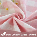 Pink Gingham Oval Tablecloth, Cotton Linen Texture, 52"x70" - Image 4