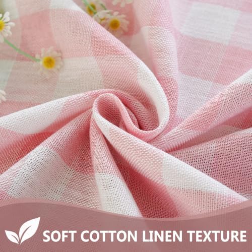 Pink Gingham Oval Tablecloth, Cotton Linen Texture, 52"x70" - Image 4