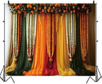10x8ft India Pooja Traditional Backdrop Colorful Curtains Floral Indian Photography Background Puja Ganpati Mehndi Diwali Party Decorations for Wedding Birthday Festival Photo Props - Image 6
