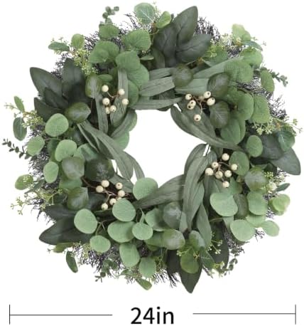 24 Inch Eucalyptus Wreath for Front Door, Fall Decor with White Berries - Image 2