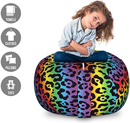 Ambesonne Leopard Print Storage Toy Bag Chair, Modernized Panther Leo Skin Wild Big Cats in Gradient Rainbow Tones Print, Stuffed Animal Organizer Washable Bag, Large Size, Purple - Image 2