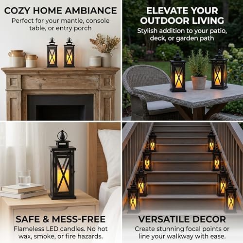 TRIROCKS Set of 2 Deacorative Candle Lantern 11'' High Metal Candle Holder Hanging Lanterns with Tempered Glass Perfect for Indoor Outdoor Home Decor Parties Garden Events Wedding (Black) - Image 7