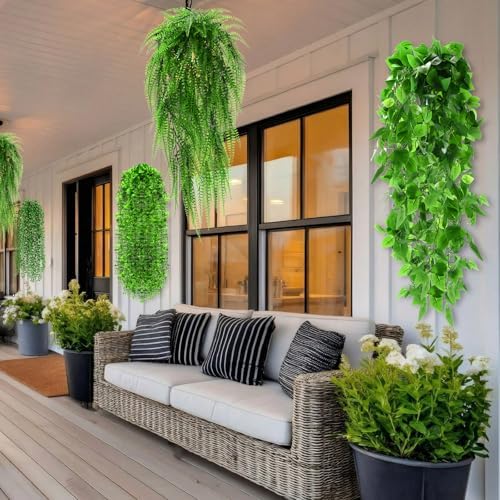 Daifunli 24 Pcs Artificial Hanging Plants Fake Hanging Ferns Plastic Faux Plants for Wall Room Garden Garland Indoor Outdoor Decor No Basket (Boston,Eucalyptus,Ivy Vine,String of Pearls) - Image 5