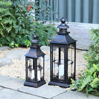 LED Lanterns Decorative Outdoor&Indoor, 23'' 16‘’ Large Black Lanterns with 2 Flameless Candles, Metal Holders for Porch, Patio, Garden, Home, Fireplace, Christmas Decorations Decor-NO Glass by DECORKEY