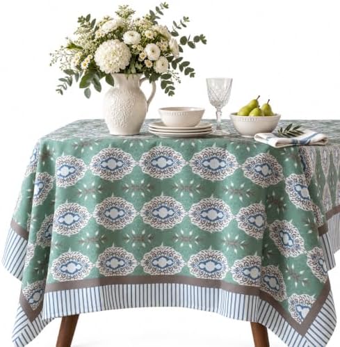 Vintage Floral Rectangle Tablecloth 60x108 Inch Sage Mosaic - Image 2