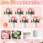 Domensi 6 Sets Wedding Centerpiece for Table Decoration Blush Pink Artificial Fake Rose Flower with Metal Vase Faux Silk Rose Bouquet Floral Arrangement for Bridal Shower Home Dining - Image 3