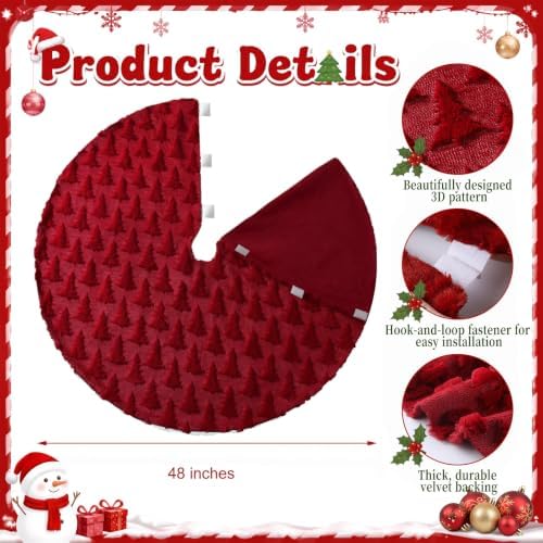Civaner 48in Burgundy Tree Christmas Tree Skirt Faux Fur - Image 2