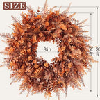 26" Artificial Fall Eucalyptus & Fern Wreath for Front Door Decor(Orange) - Image 6
