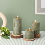 3x6 Inch Moss Green Pillar Candles Set of 3 - Unscented Spring Candles, Long Clean Burning, Large Big Candle, Smokeless Dripless Candle for Home Decor, Dinner Table, Bathroom, Rustic Decor - Image 3