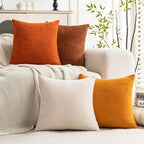 Set of 4 Soft Textured Decorative Throw Pillow Covers 20x20 Inch Cozy Farmhouse Cushion Cover Square Accent Pillow Cases for Bed Couch Sofa Living Room, Beige Rust Orange - Image 2