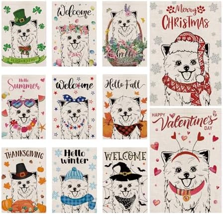 Seasonal Garden Flags Pomeranian Double Sided Flags Set of 11 Holiday Farmhouse Indoor Outdoor Yard Lawn Christmas Gifts Decorations 12.5x18 Inch by GPGHEFlags