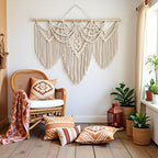 large macrame wall hanging - Boho Tapestry Macrame Wall Decor Art- Chic Bohemian Handmade Woven Tapestry Home Decoration for Bedroom Living Room Apartment Wedding Party - 43"x32" (Beige-fringe) - Image 2