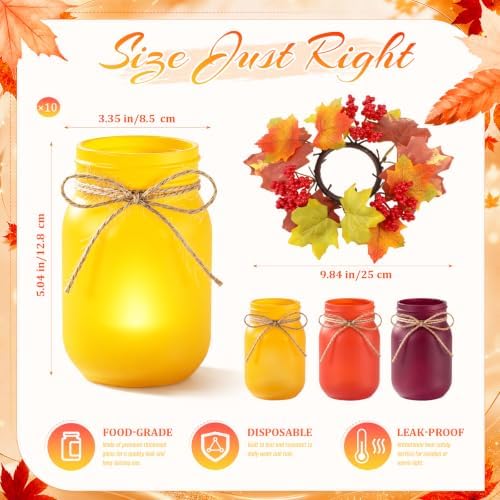 6 Thanksgiving Mason Jar Centerpieces for Tables with Fall Maple Leaf Rings - Image 2
