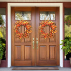 Hotop 2 Pcs 22'' Fall Wreaths for Front Door Autumn Wreaths with Berries Harvest Eucalyptus Leaves Orange Gold Leaves for Home Wall Farm Fall Thanksgiving Festival Decor - Image 6