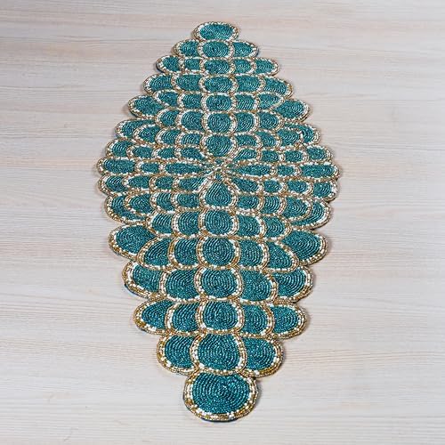 Beaded Table Runner 13x36 Inches - Thanksgiving Easter Runner for Table for Farmhouse Dining, Boho Rustic Vintage Holiday Party Room Decor - Teal Green - Image 5