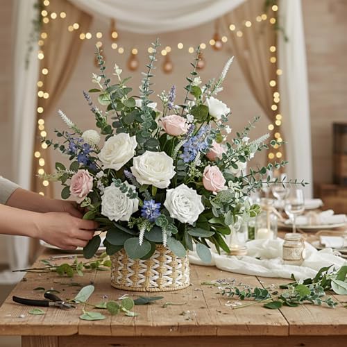 Mixed Eucalyptus Leaves Stems Bulk Artificial Silver Dollar Leaves Picks Dried Eucalyptus Bundle Faux Spray for Wedding Vase Bouquet Decor (240, Green) - Image 4